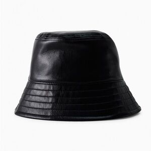 Babaton Black Leather Bucket Hat